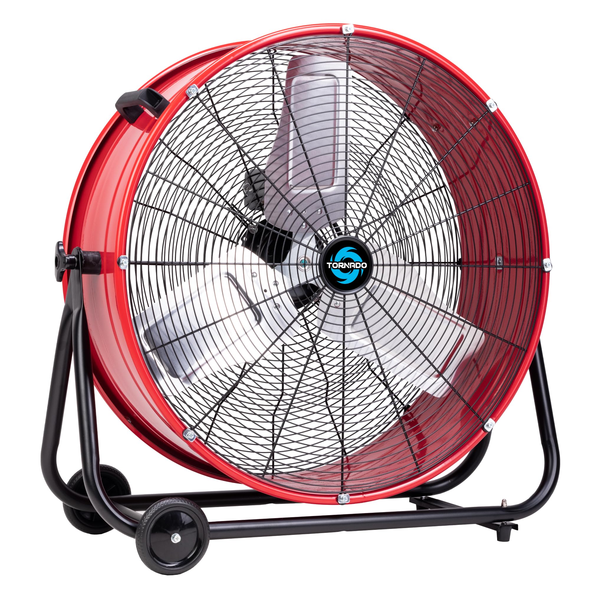 24 Inch High Velocity Heavy Duty Tilt Metal Drum Fan Wide Version Red Commercial, Industrial Use 3 Speed 8800 CFM - 8 FT Cord UL Safety Listed