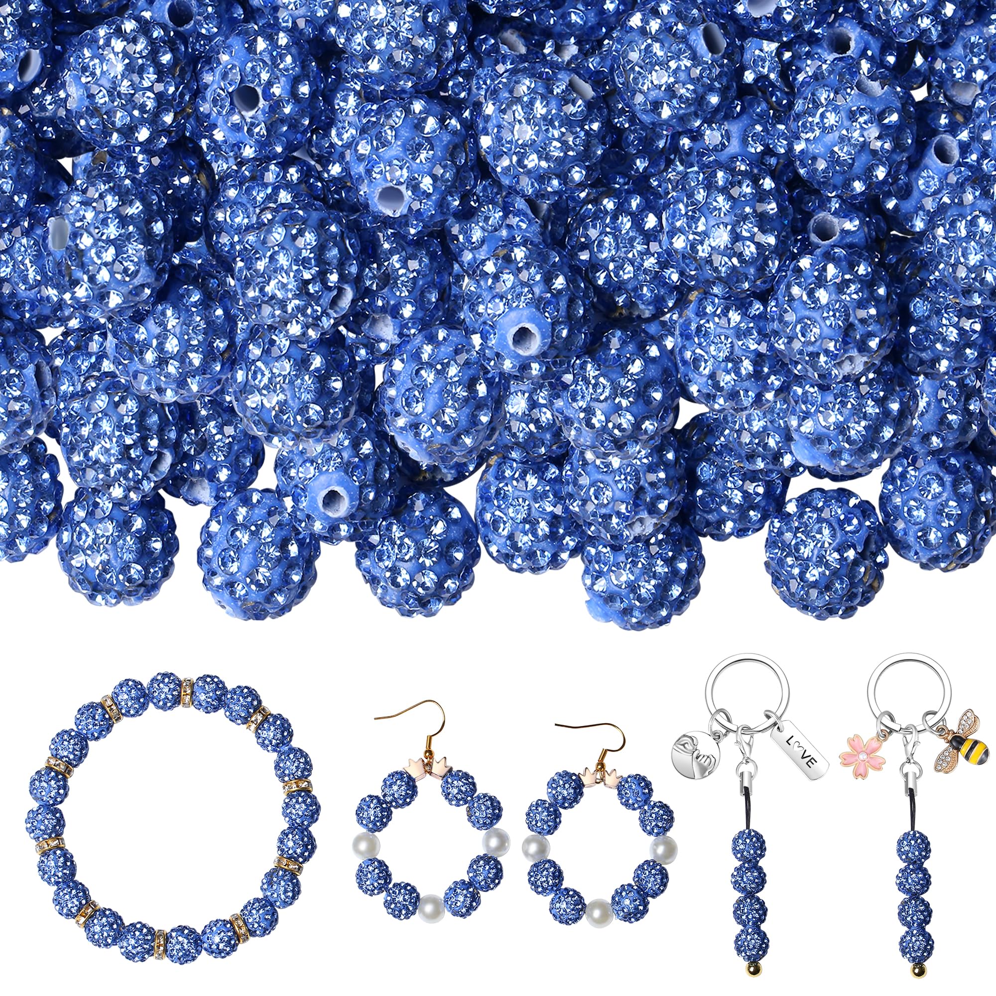 Perles bleues 10mm en strass lot de 100 rondes pour création de bracelets et bijoux faits main