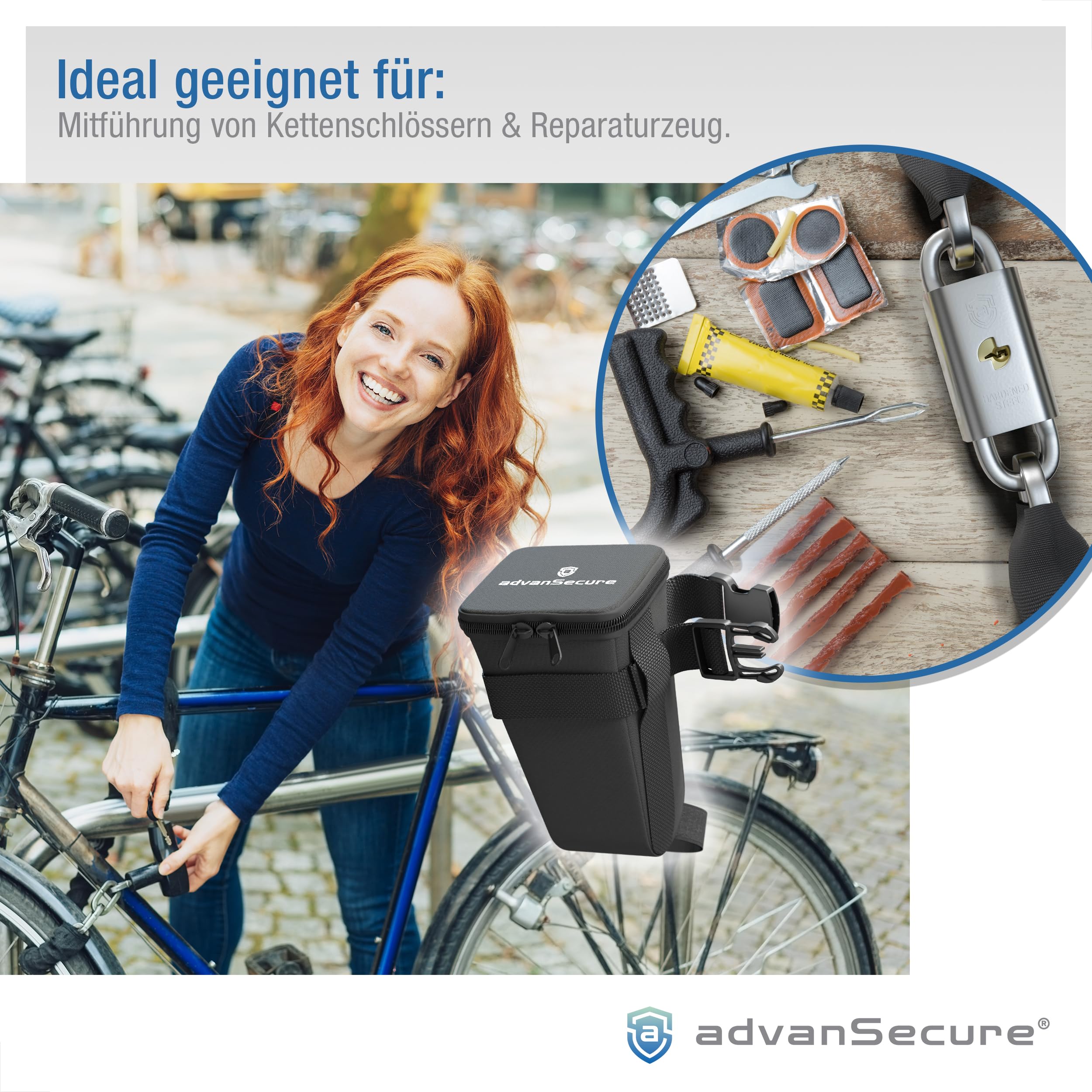 advanSecure® Fahrrad-Satteltasche | ideal für schwere Kettenschlösser | kompatibel mit den meisten Fahrrädern und E-Bikes | hergestellt in der EU
