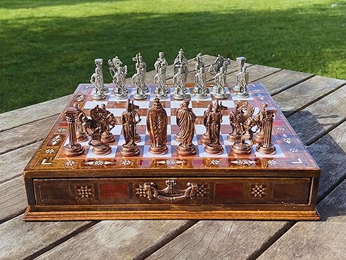 Miniatura 8 de Juego de ajedrez hecho a mano de 15 pulgadas con piezas de ajedrez de metal del ejército británico, tablero de ajedrez de almacenamiento de lujo,