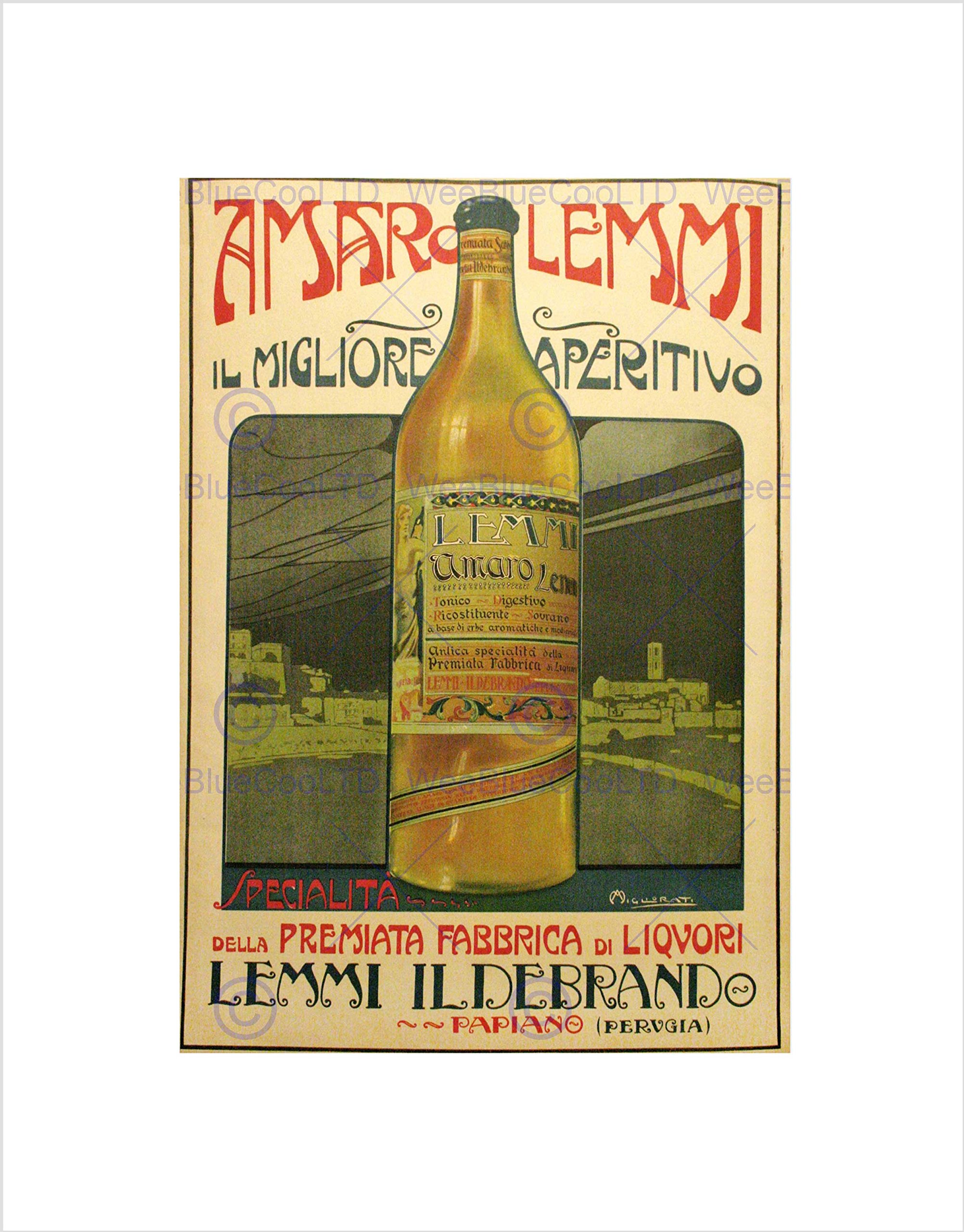 Wee Blue Coo Advert Amaro Aperitivo Liquor Drink Lemmi Ildebrand Wall Art Print
