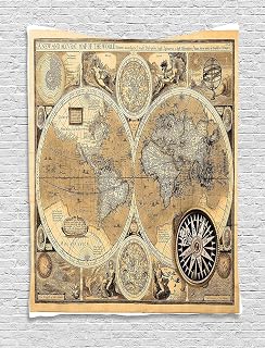 Ambesonne World Map Tapestry, Old Chart with Countries Oceans Continents Atlas Nostalgic Antique Image, Wall Hanging for Bedroom Living Room Dorm Decor, 60" X 80", Sand Brown Umber