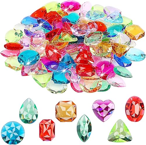Miniatura 1 de Yolev 100 gemas de juguete acrílicas piratas de colores, joyas del tesoro de imitación de diamantes de imitación para decoración de mesas, rellenos