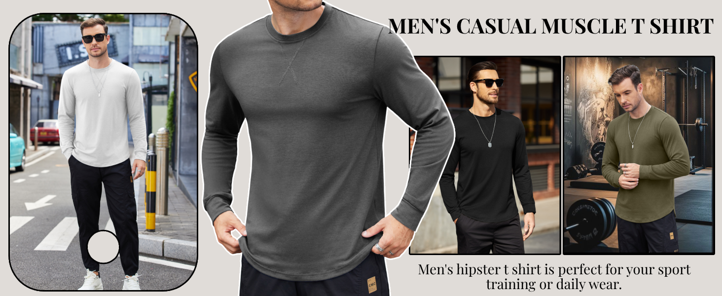 COOFANDY Mens Cotton Hipster Hip Hop Longline Crewneck Tee Casual