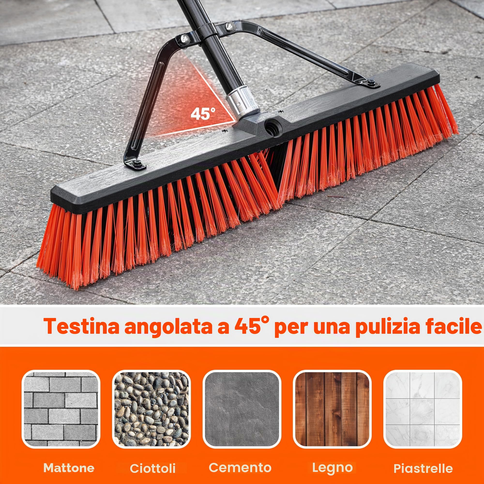 JEHONN 60 cm Scopa da Esterno Resistente con Manico Lungo 160 cm, Spazzolone per Pavimenti Esterni con Setole Rigide per Garage, Magazzino, Giardino, Patio, Terrazza, Cortile, Strada (Rossa)