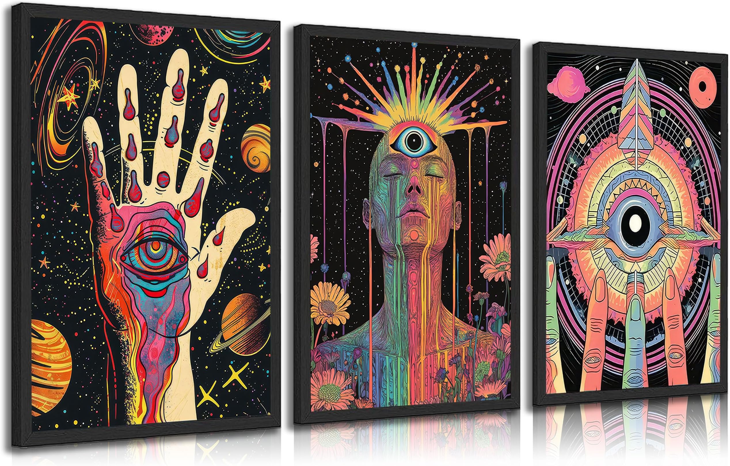 3pcs Psychedelic Eye Canvas Wall Art All Seeing Eye Posters Prints Paintings Retro Hippie Pictures Wall Decor For Bedroom Living Room Apartment Teen Dorm Home Decoration Unframed