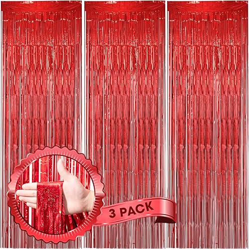 Miniatura 280 de Cortinas de fondo de flecos de papel de aluminio para fiestas, 3 piezas, 39.6 x 98.4 pulgadas, azul retro 48 Retro Azul,03 Rosa,04 Rosa