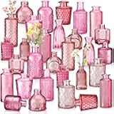 Yaomiao 30 Pcs Vases Bulk Colored Flower Glass Bud Vases Valentine Vintage Colored Glass Bottles Colorful Rustic Embossed for Home Wedding Table Decorations Gifts(Pink Series)