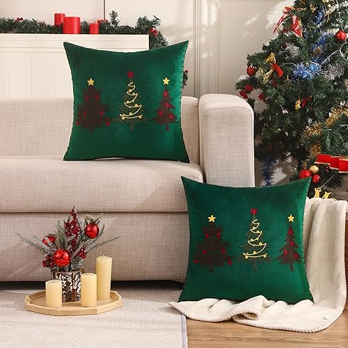 Miniatura 3 de Juego de 2 fundas de almohada de terciopelo de 18 x 18 pulgadas para árbol de Navidad, decoraciones de fiesta de Navidad, fundas de almohada