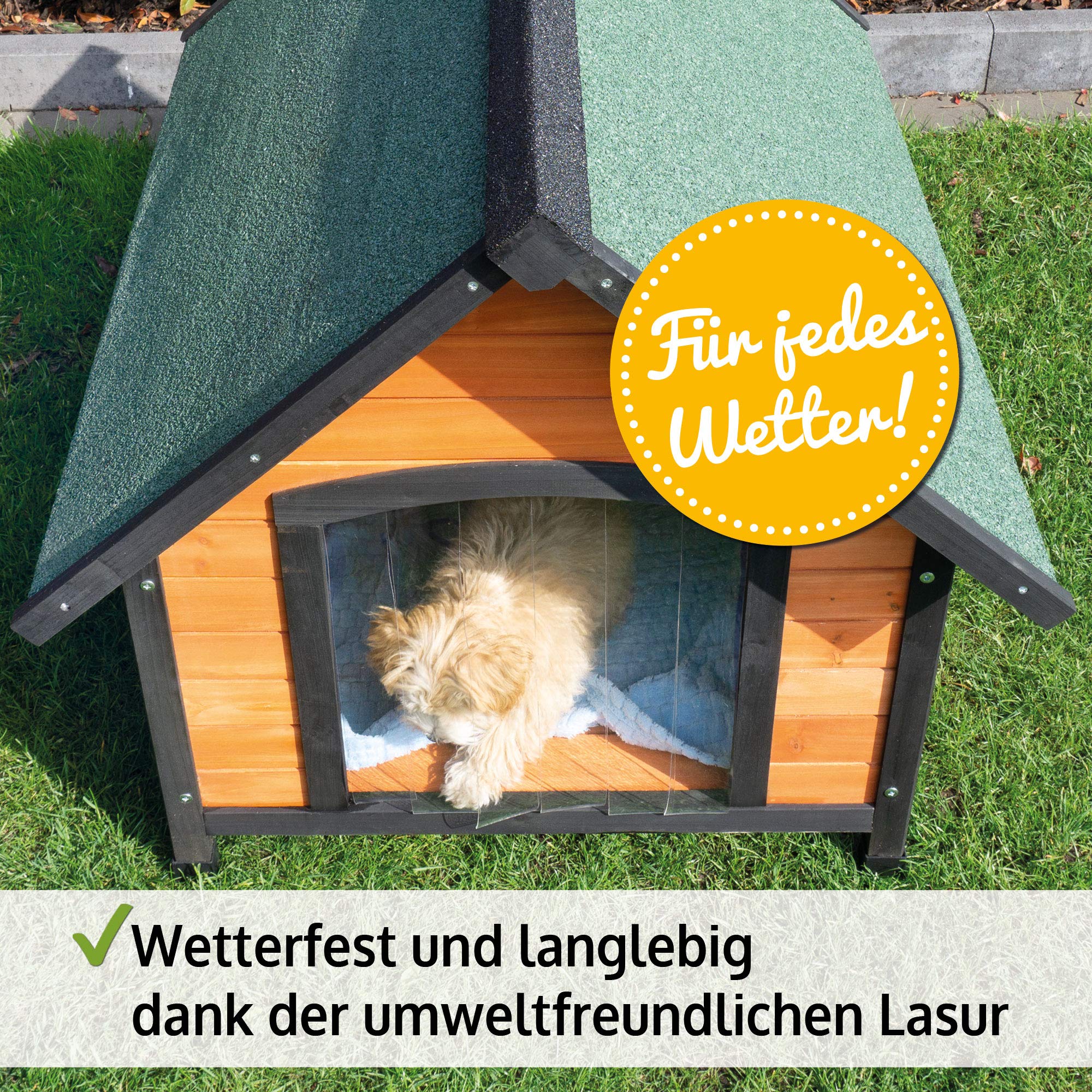 zooprinz Premium Hundehütte Luna - aus wetterfestem Vollholz, Dach zum Öffnen und Lamellentür - ideal für draußen - mit natürlichen Farbe gestrichen - 2 Größen zur Wahl -Hundehaus Hundehütte (L)