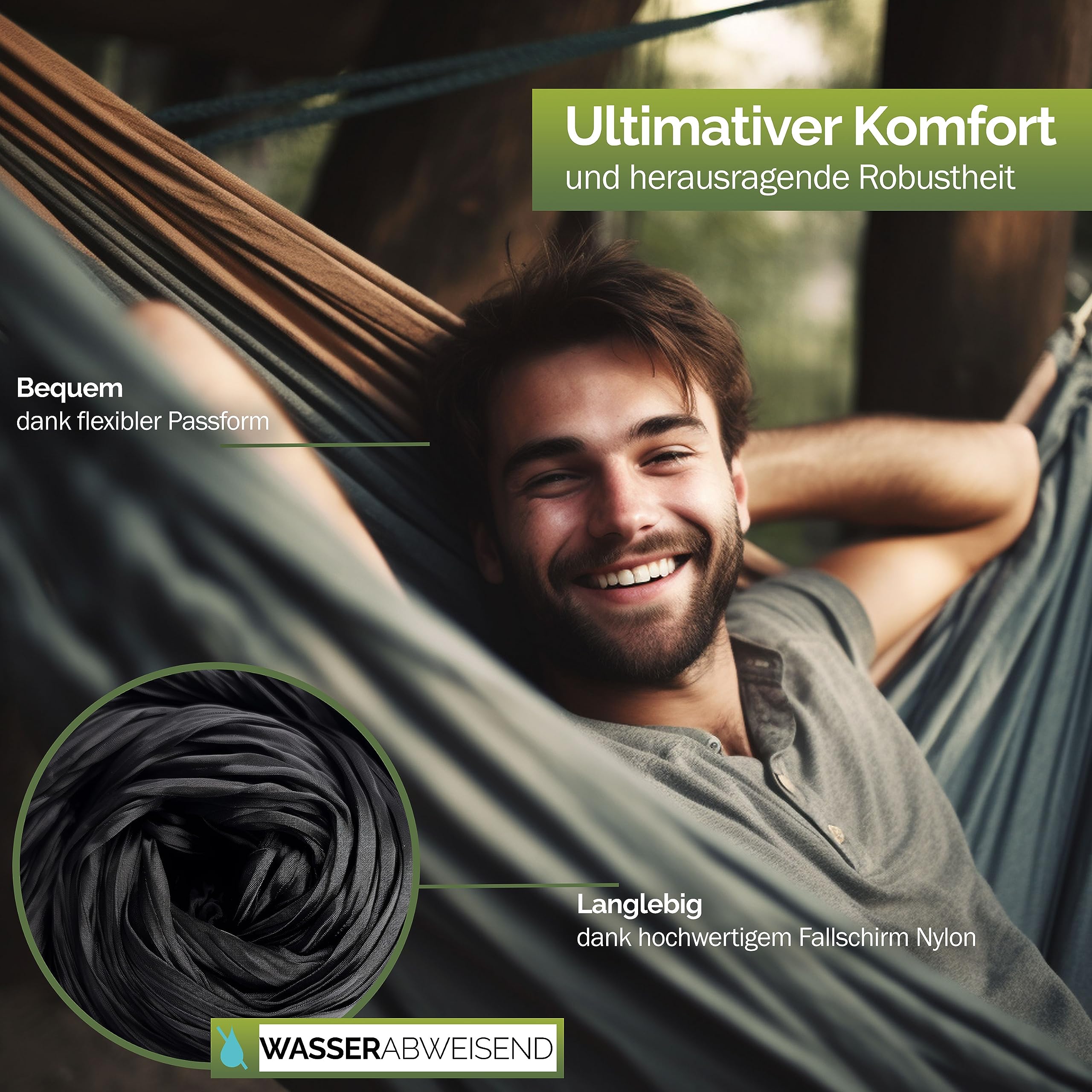 Hängematte Camping- Hängematte 2 Personen, Ultraleichte Outdoor Hängematte, Perfektes Camping Geschenke, Camping Hängematte Outdoor mit 2 Baumgurten + 2 Karabiner