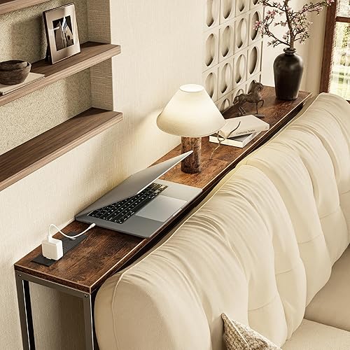 Miniatura 2 de SUPERJARE Mesa consola con tomacorriente, mesa de sofá de 63 pulgadas con estación de carga, mesa de entrada estrecha, mesa detrás del sofá, para
