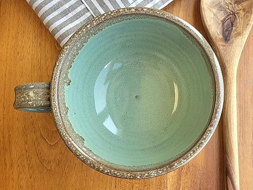 Miniatura 9 de Farmhouse Style Soup Bowls with Handles Set of 2 Deep Large - Hanging Kitchen Chowder Mugs - Handmade Pottery Decor (Variegated Blue)