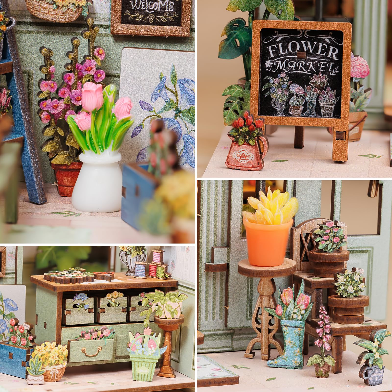 Fsolis Book Nook Kit con Luz LED - Casa de Muñecas en Miniatura 3D para Adultos, Regalo Creativo de Cumpleaños para Mujeres y Niñas(Floristería Champs-Élysées)