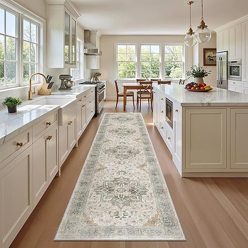 Miniatura 16 de Madane Alfombra lavable de 2 x 3 pies, alfombra de entrada pequeña, antideslizante, vintage, para entrada interior, alfombra de pelo bajo