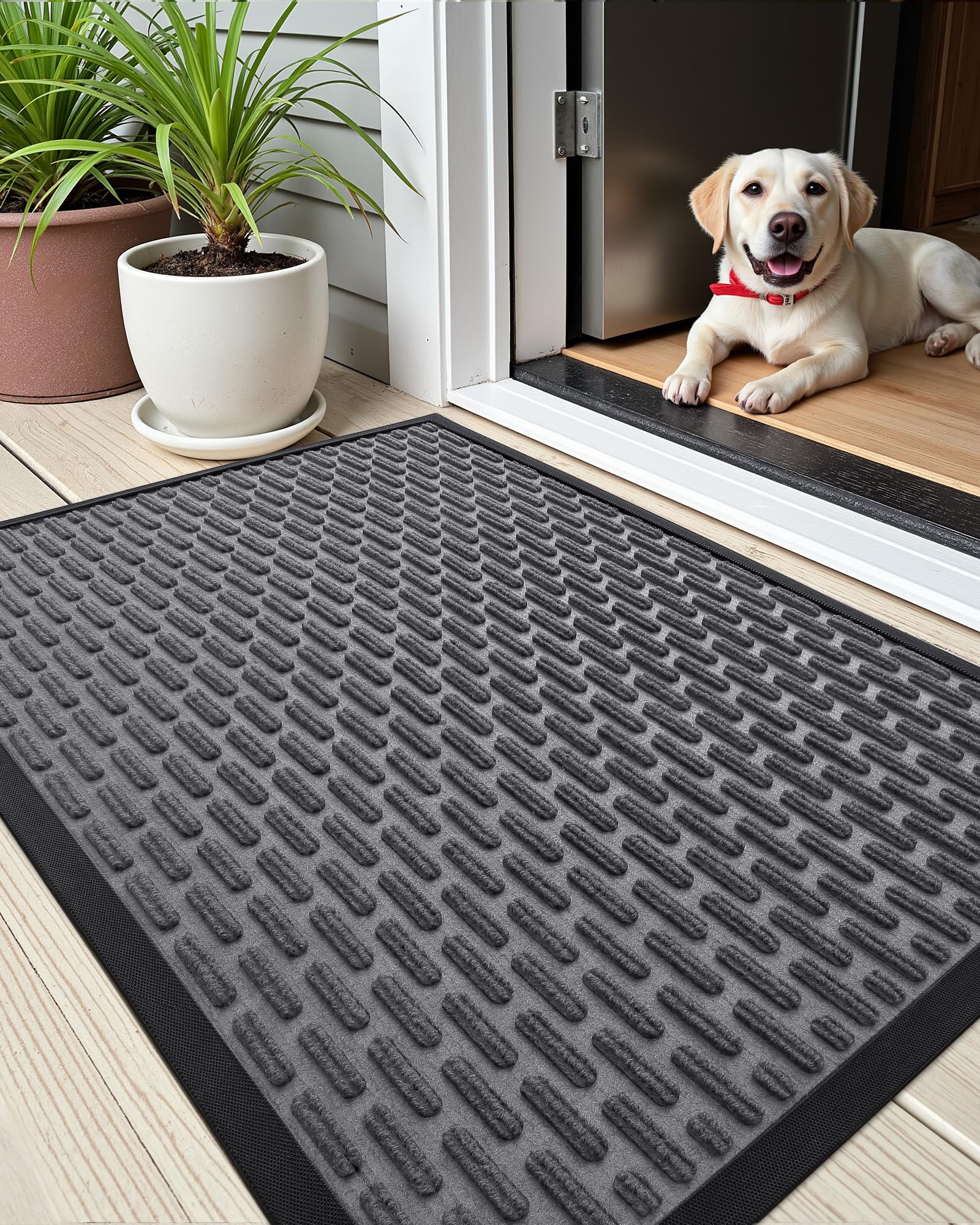 DEXI Paillasson Exterieur Entree 80 x 120 cm, Tapis Entrée Interieur Antidérapant et Imperméable, Profil Bas, Lavable Paillassons pour Porte, Jardin, Cour, Noir