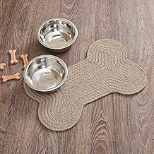 VHC Brands Indoor/Outdoor Pet Food Mat for Dogs Cats Kitchen Bone Rug (Natural, Small)