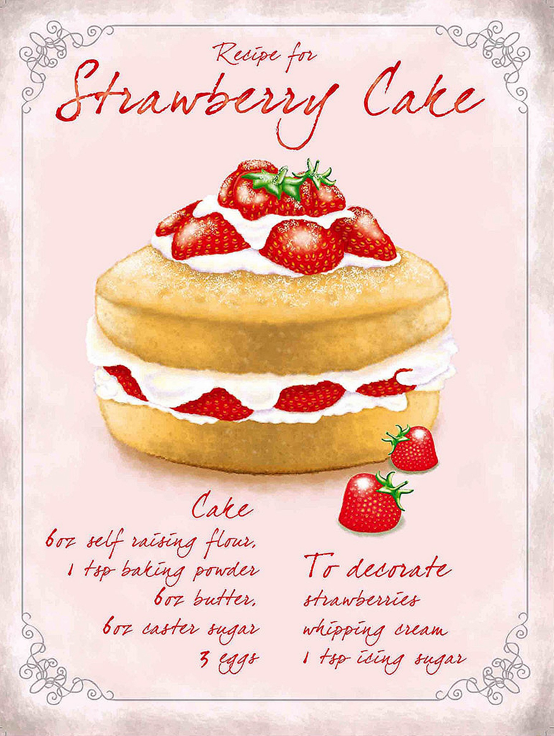 Shawprint Limited Mixed Colours Strawberry Cake Retro Metal Tin Wall Plaque Sign Novelty Gift Home Decor Kitchen Wall (150Mm X 200Mm (6" X 8")
