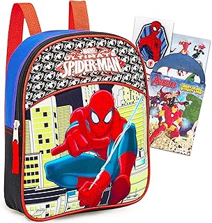 Marvel Spiderman Backpack Set Toddler Preschool - 5 Pc Bundle With 11" Mini Spiderman Backpack, Super Hero Coloring Books, Stickers, and More (Travel Activity Pack)