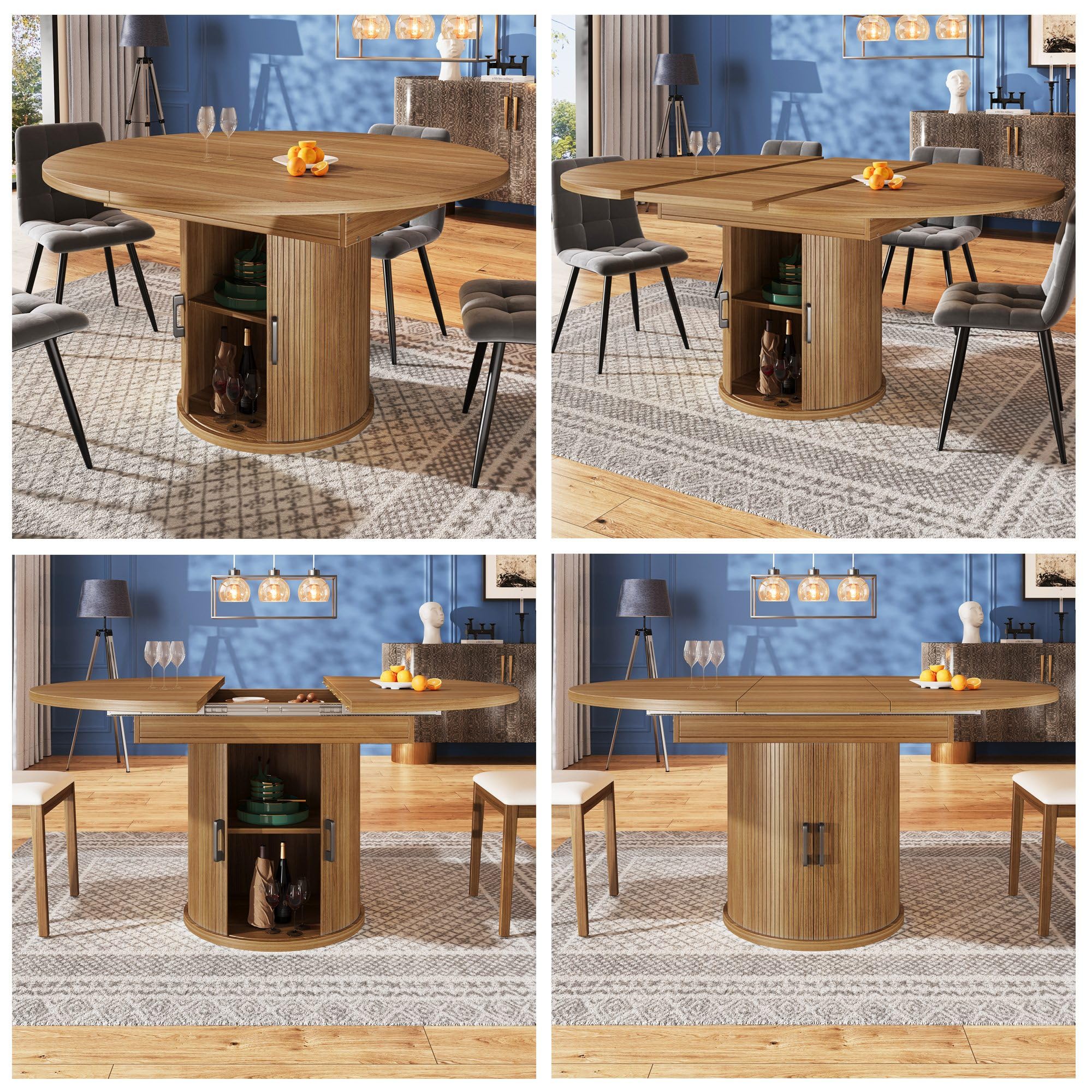 Table à Manger Extensible 118/158 cm, Ronde à Ovale