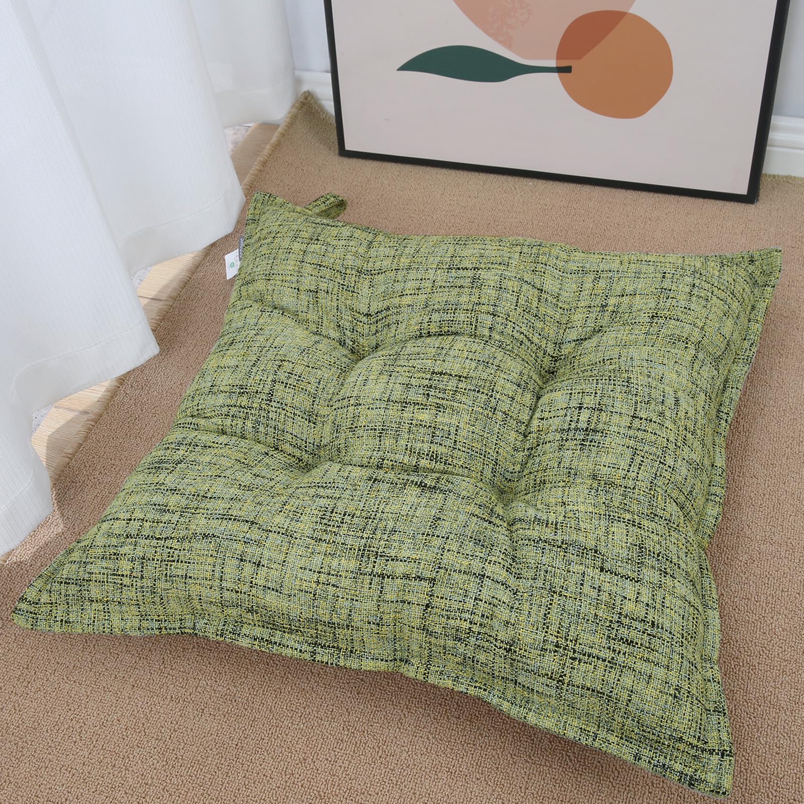 SINSOSSO Large Floor Pillow 22", Thickened Bite-Size Memory Foam Square Non-Slip Cushion for Office Back Support/Indoor Yoga/Chair Seat, Fashionable Color-Blocked Fabric & Washable, Yellow, 1 PCS