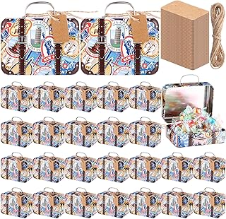 24 Pieces Mini Suitcase Boxes Candy Party Favor Box,Small luggage Tin Gift Suitboxes craft for Party Wedding Travel Bride Shower Decoration, with Labels and Hemp Rope (Travel)