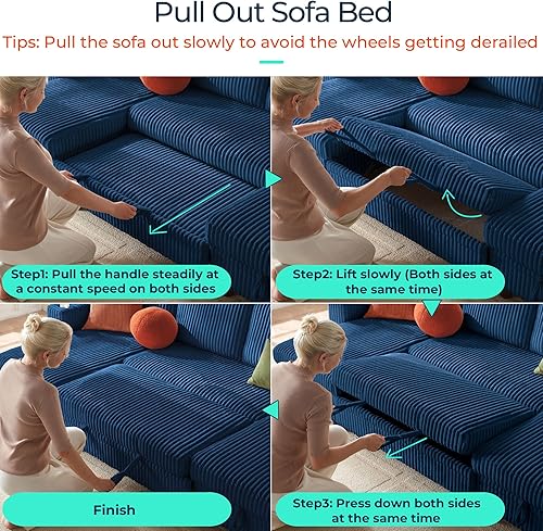 Miniatura 8 de LINSY HOME Sofá cama modular extraíble con almacenamiento, sofás modulares extraíbles de pana de felpa para sala de estar, sofá convertible en forma