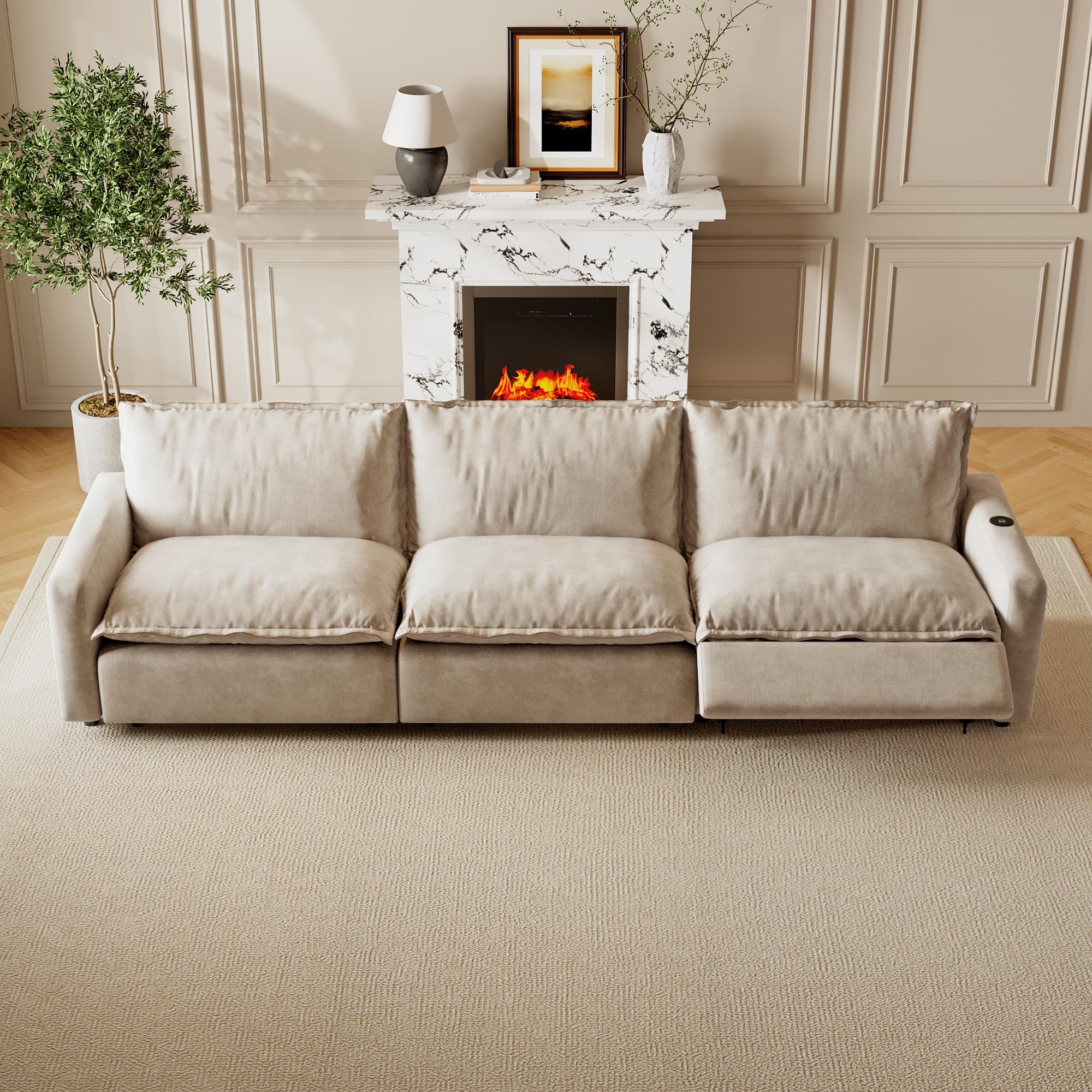 WJShome 116''Oversized Cloud Couch Modular Sectional Reclining Couches for Living Room, Reclining Couch with USB/Type C and Wireless Charging, 3 Seat