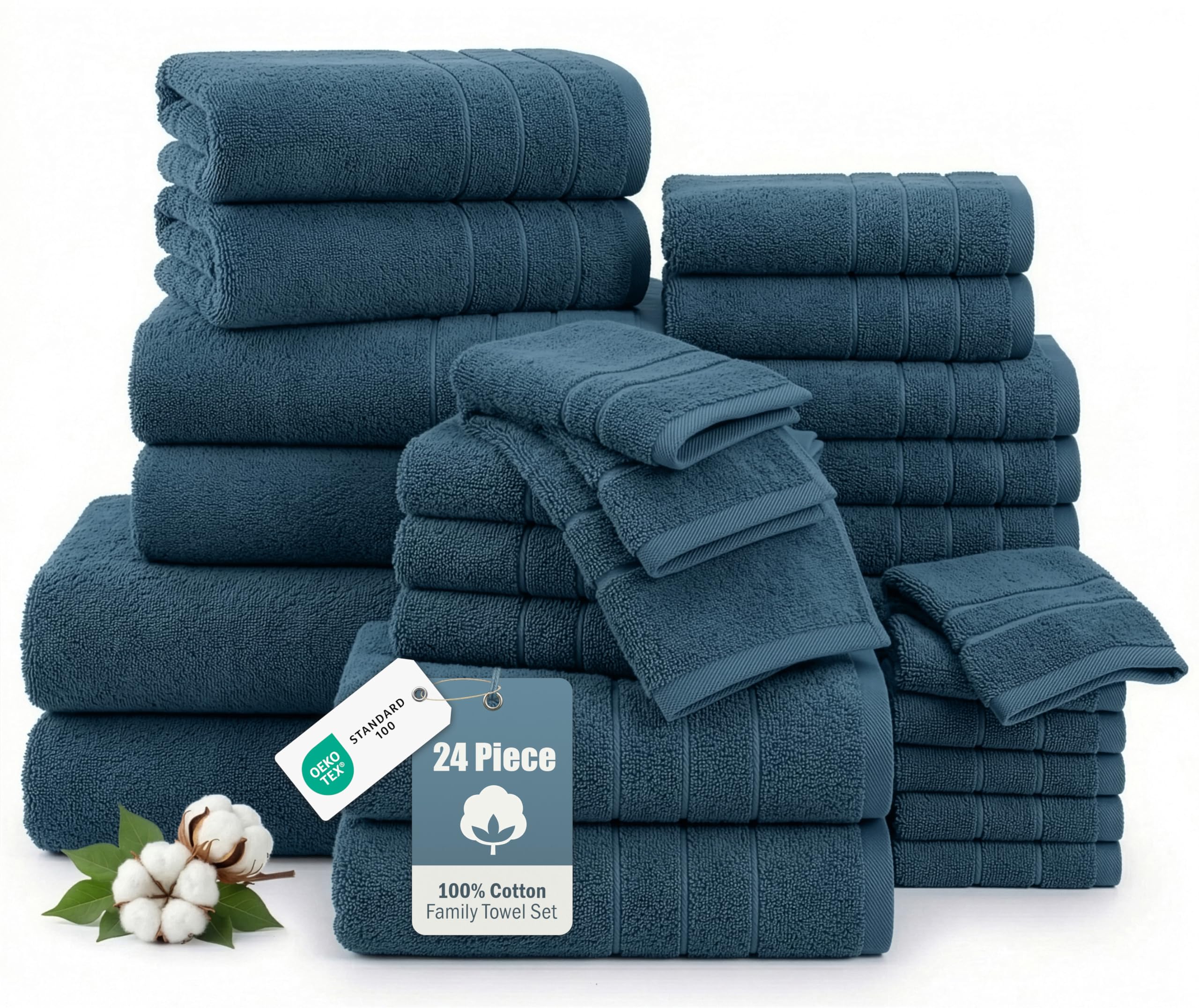 Casa Platino 100% Cotton Bathroom Towels Set - 24 Pcs - Ring Spun, Quick Dry, Soft & Absorbent - 2 Bath Sheets, 2 Gym, 2 Bath, 4 Fingertip, 6 Hand