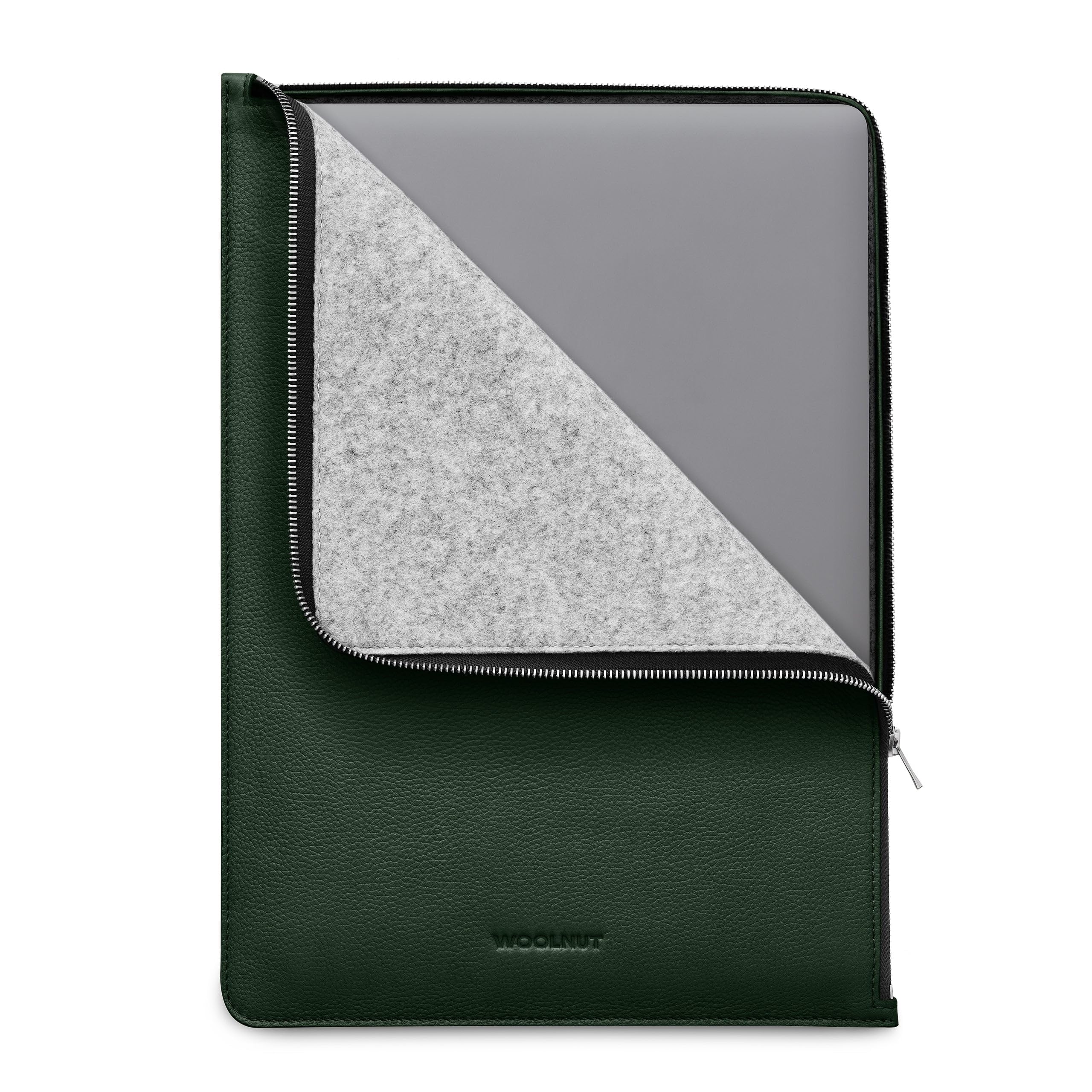 WOOLNUT Funda tipo libro para MacBook Pro 16 – Cremallera YKK Premium – Cuero de grano completo, interior de fieltro de lana – Ajuste a medida – Diseño escandinavo, compatible con Apple MacBook Pro de