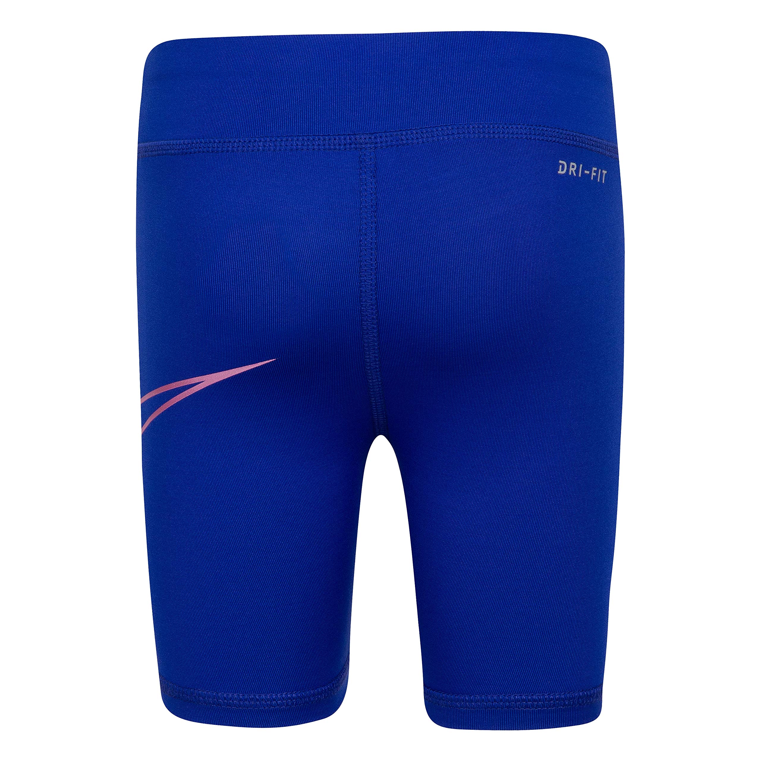 Nike Kids' Dri-FIT Biker Shorts - Blue, Solid, Low Rise, Polyester, Little Kids, Girls, Running, Young Girls, Shorts, Size 4 (Waist M, Inseam 30)