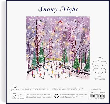 Galison - Snowy Night 500 Piece Jigsaw Puzzle for Adults | Illustrated by Joy Laforme, Cozy Winter Scene, Holiday, Challenging, Recycled Paper, No Dust, Finished Size 20 x 20