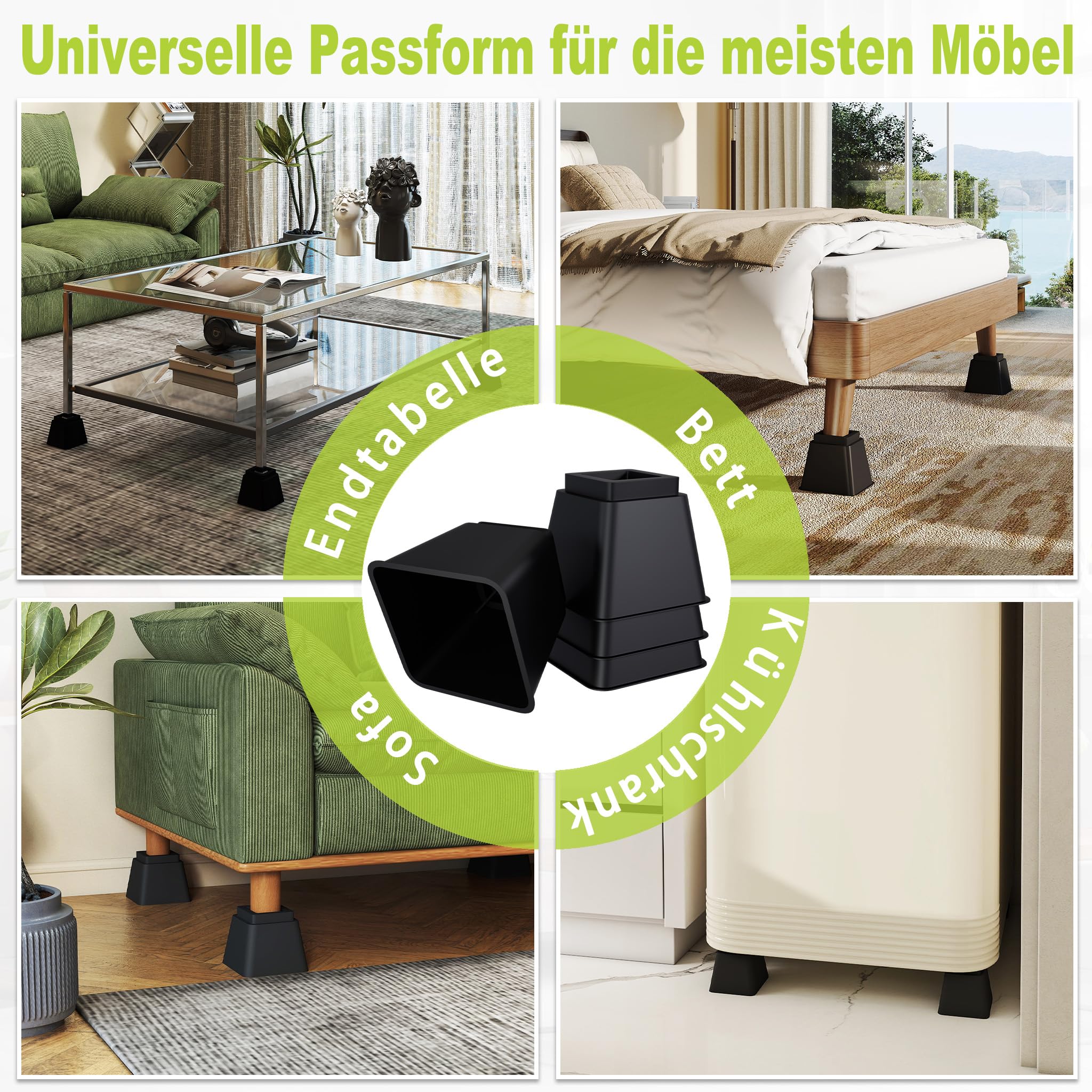 UISEBRT Lot de 8 rehausseurs de meubles carrés (10 cm + 15 cm de hauteur), rehausseurs de meubles pour lit, table, canapé et chaise, rehausseur de table, pieds et rehausseurs de lit, extension de pied