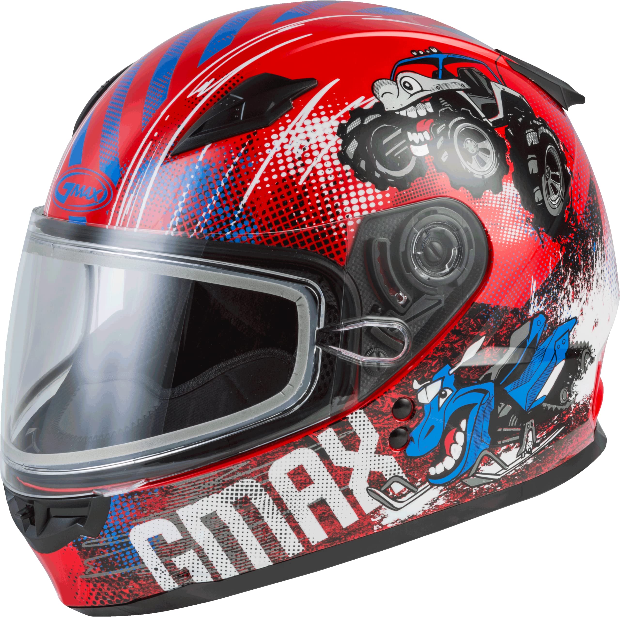GMAXGM-49Y Cold Weather, Youth Full-Face Helmet, DOT Approved for Snow & Motor Sports (RED/Blue/Grey)