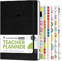 Clever Fox Teacher Planner Undated A5 Hardcover Black: Lesson Plans, Calendars & Stickers for School Homeschool Organization