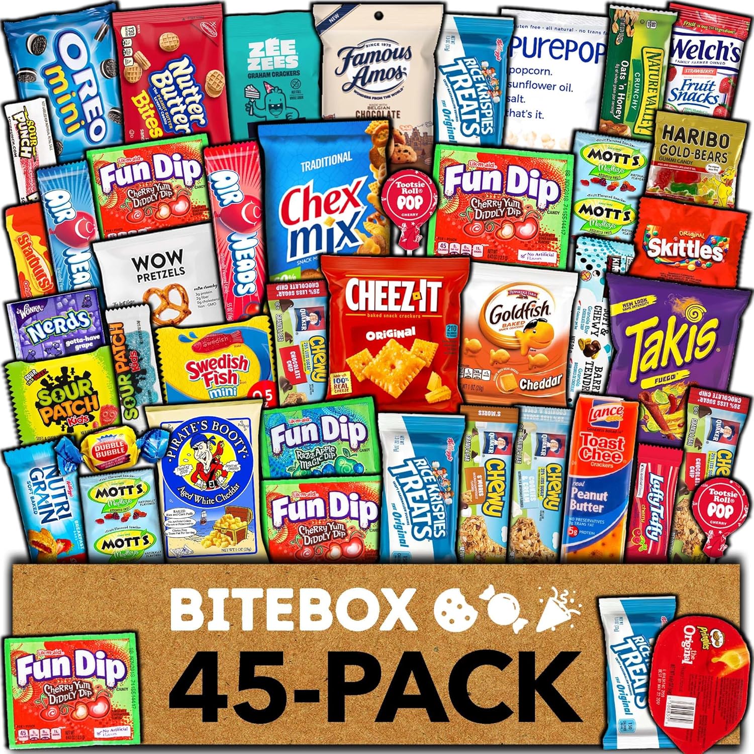 BITEBOX Snack Box (45 Count) Easter Variety Pack Care Package Gift Basket Adult Kid Guy Girl Women Men Birthday College Student Office School