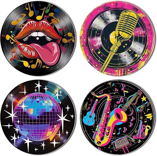 HK Studio Decoración hippie, carteles para estética de habitación, retro vintage, decoración de discos, decoraciones de fiesta temática musical, 4