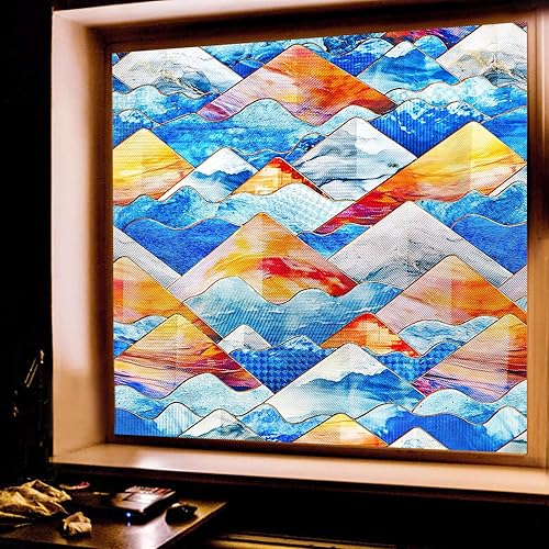 Miniatura 37 de Beautysaid Película de privacidad para ventana, vitral, prisma arco iris 3D, se adhiere a ventanas, bloqueo de calor, tinte para atrapasoles