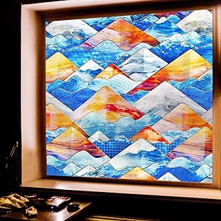 Beautsaid Window Privacy Film Stained Glass, Rainbow Window Film Decorative for Bathroom, Peel and Stick Window Cling Removable(Mountains,16.9 x 39.4 inch)