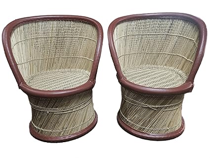 D.K Mudda Eco-Friendly Cane Wood Bamboo Sitting Stool, Mudda for Indoor/Outdoor (Red : Set of 2)