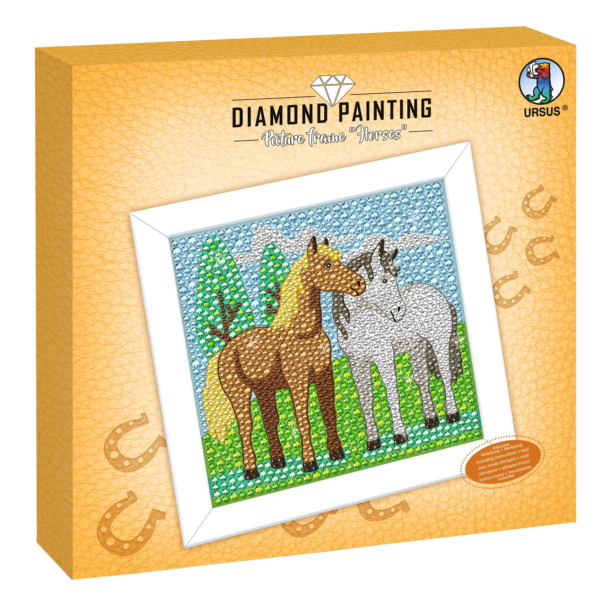 Ursus 43530002F Diamond Painting Picture, Horses, Set with Acrylic Diamonds, Picker, Tray and Wax Glue, Includes Craft Instructions (English Language not Guaranteed)