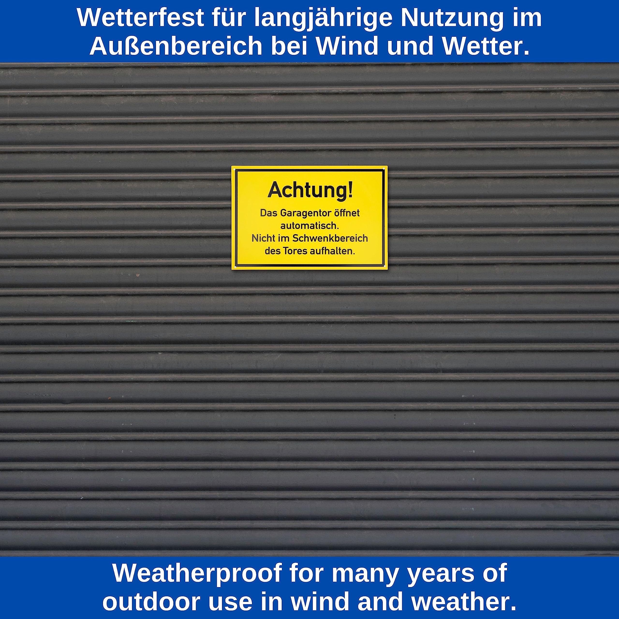 Warnschild 'Achtung! Garagentor öffnet' – 2 Stück, 30x20 Cm Aus PVC | Mit Bohrlöchern Zum Anbringen