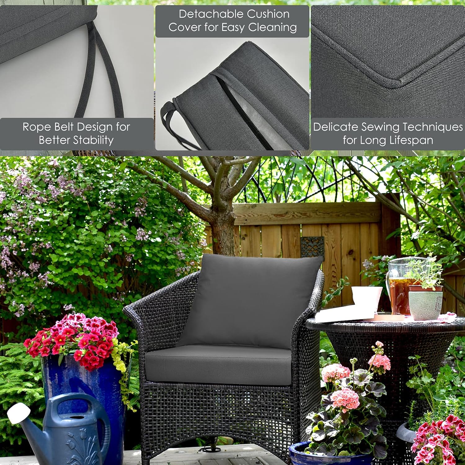 Giantex Patio Cushion Set, Deep Seat and Back Cushion, Outdoor Chair Pads with Ties, Cushion Replacement for Patio Furniture, Waterproof and High Resilient, 6 Inch Thick Indoor Floor Cushion