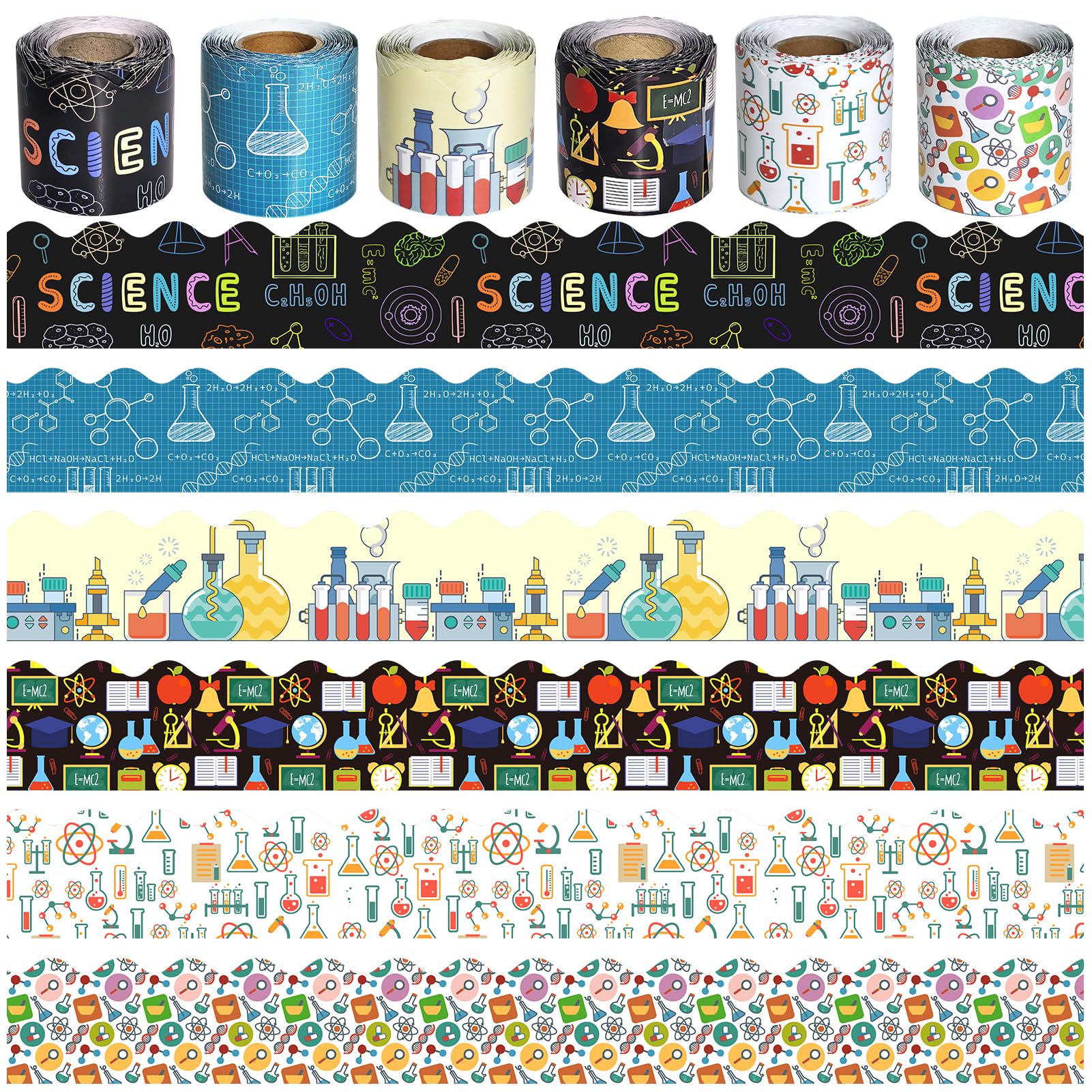 6 Rolls 196.8 Ft Decorative Science Bulletin Board Borders Set – Colorful Classroom Trim – Science Theme for Teachers, Schools & Office Decor -Perfect for Birthday, Back to School Theme