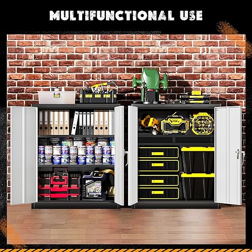 Miniatura 5 de Greenvelly Armario de almacenamiento de metal, gabinete de almacenamiento con cerradura de 36 pulgadas con puertas y estantes ajustables, gabinete