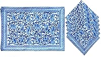 Vista 16 de Rastogi Handicrafts Juego de 6 manteles individuales 100 % algodón estilo indio para mesa de comedor y servilletas (azul 1)