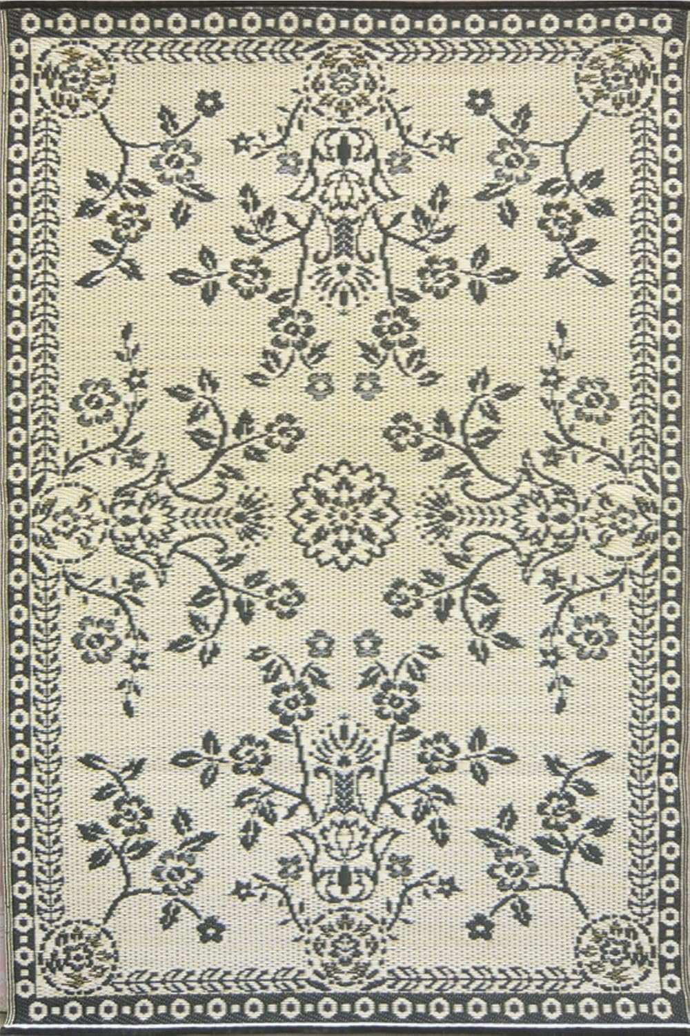 Mad Mats 4x6 Tan & Black Outdoor Rug, Reversible Plastic Mat for Patio, Porch, Poolside, Mudroom, Camping, RV, Deck - Garland