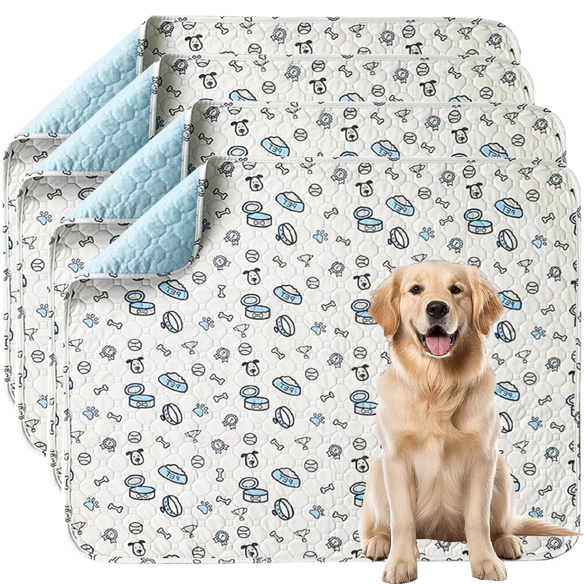 Outtdid Light Grey Washable Pee Pads For Dogs, 4 Pack Reusable Puppy Pads, Absorbent Whelping Pads With Bone Print, Non-Slip Waterproof Pet Training Pads For Couch, Crate, Potty Training - 45X60cm