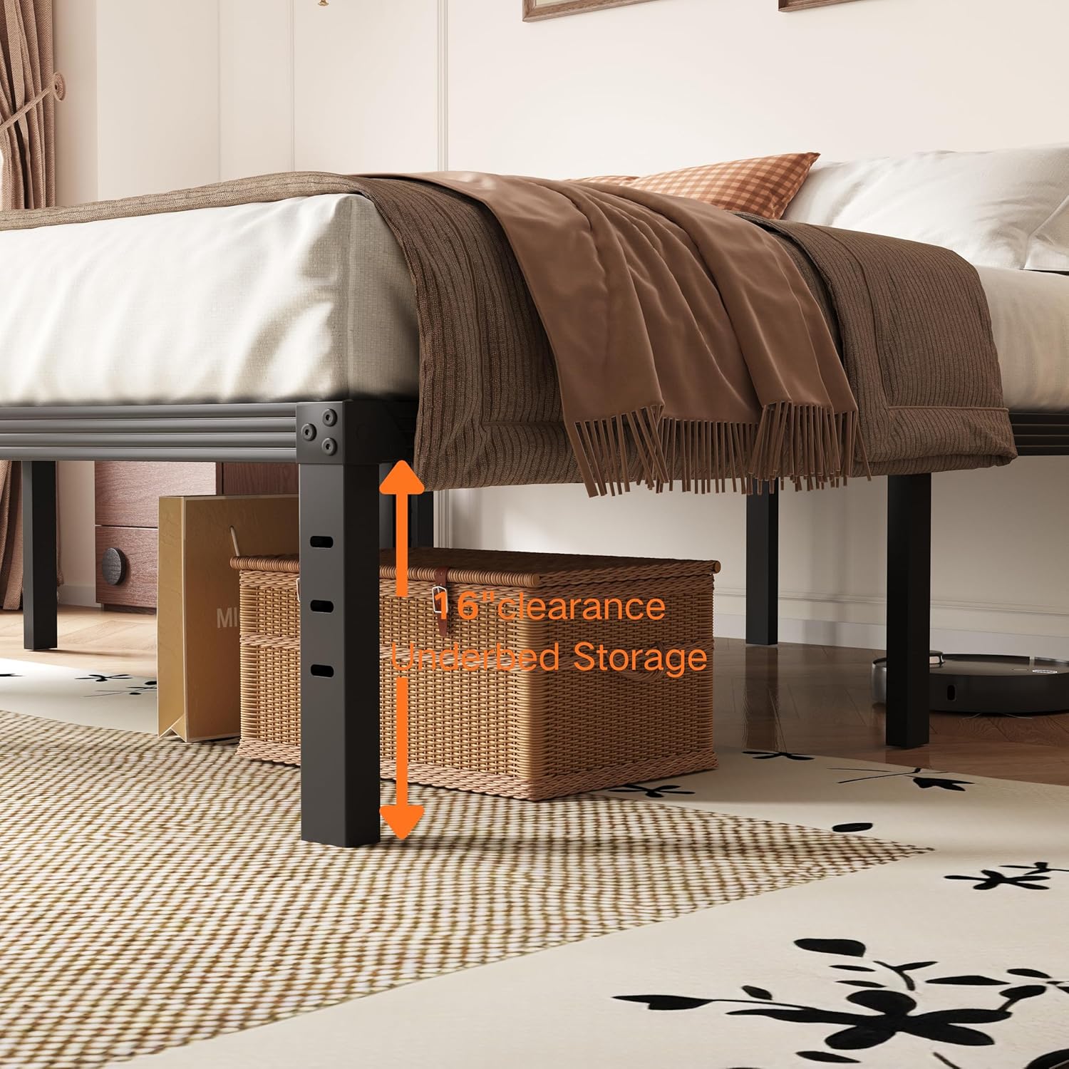 18 Inch Heavy Duty Twin Bed Frames No Box Spring Needed, Metal Platform Bed Frame Twin for Heavy People, Easy Assembly, Noise Free, Black
