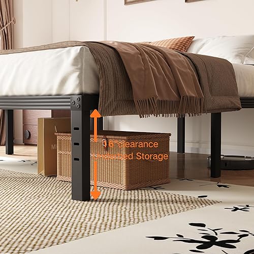 Miniatura 6 de Marco de cama individual resistente de 18 pulgadas, no necesita somier, marco de cama de plataforma de metal individual para personas pesadas, fácil